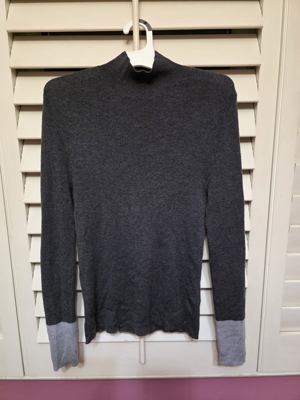 Marni Charcoal Gray Mock Neck Sweater with Light Gray Cuffs
